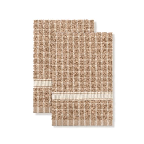 Classic Terry Kitchen Towel, Check Coordinate, 16x26, 2.38lbs/dz, Natural/Taupe
